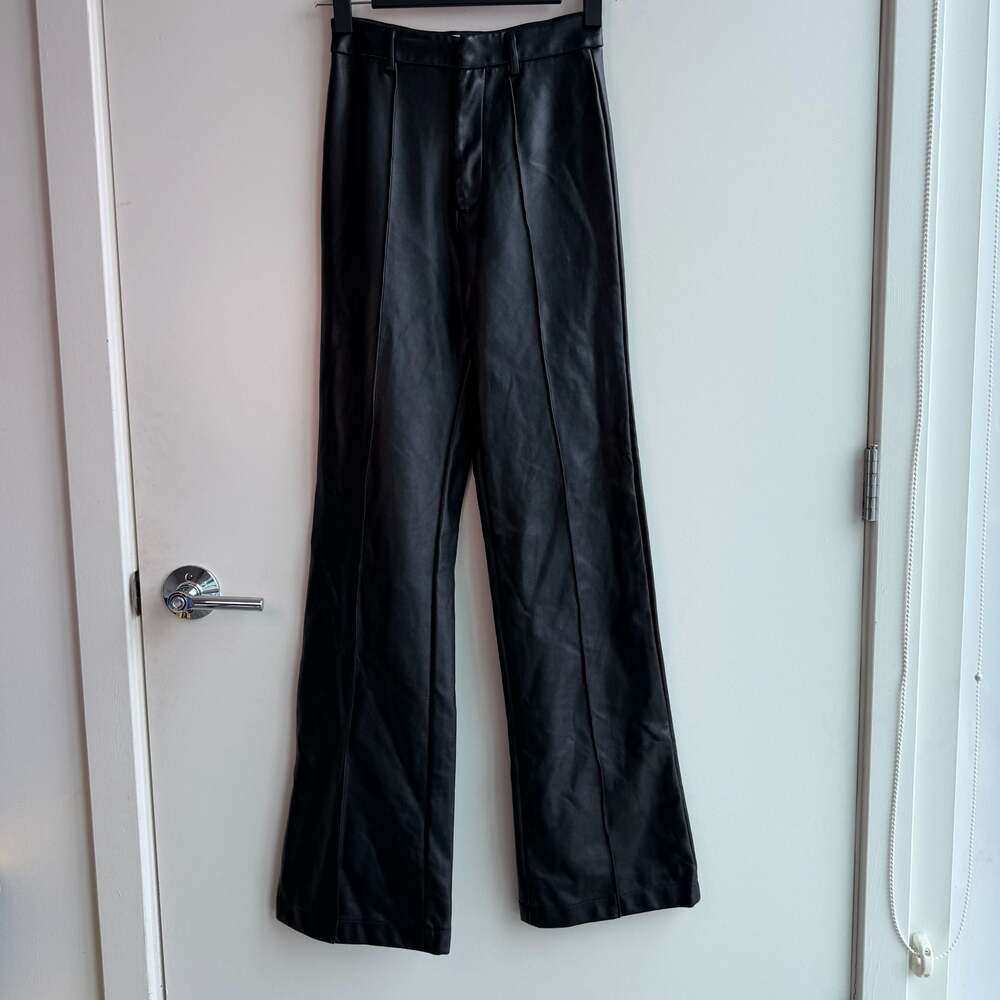 boa. Black Faux Leather Flare Pants Size XS